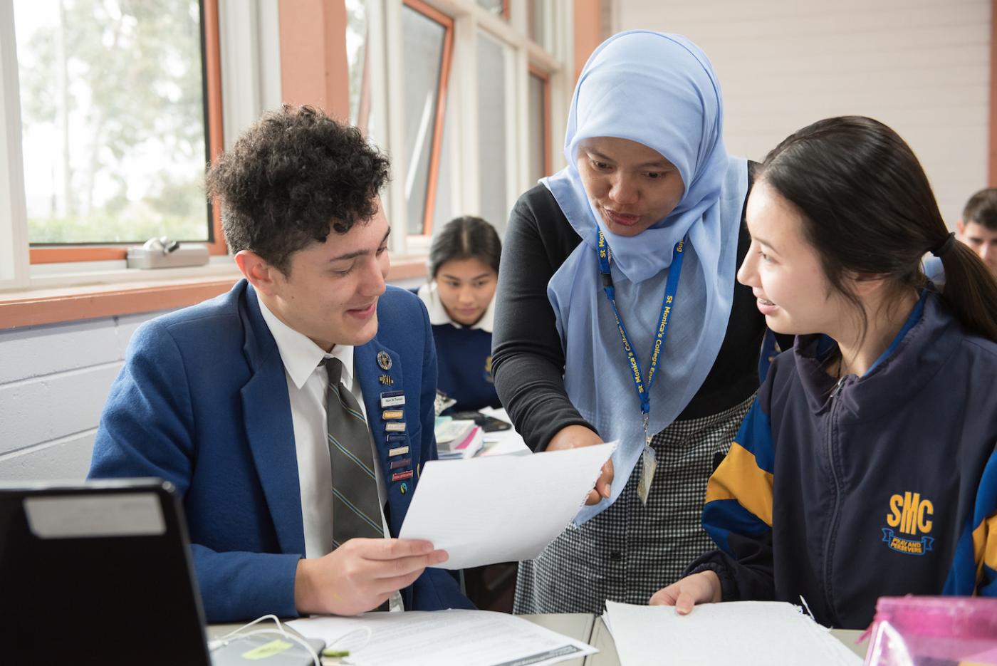 A teacher with Australian students. 